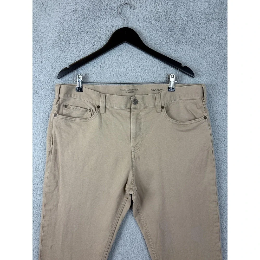 Banana Republic Traveler Jeans Mens 38x36 Beige Skinny Fit Stretch Denim Pants